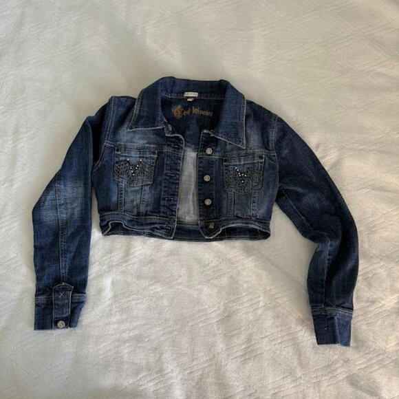 C'est Toi Premium Cropped Jean Jacket - Womens Sz Small Jewels - Picture 1 of 14
